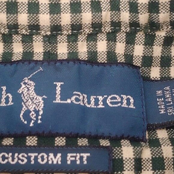 Ralph Lauren Shirt Large Custom Fit Button Down Green White Gingham Check Plaid - Picture 2 of 6